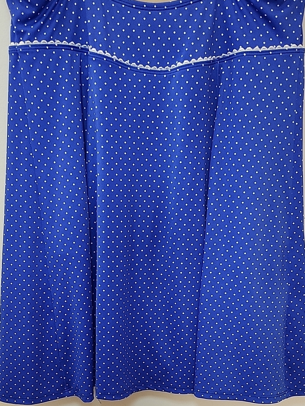 L.L. Bean One Piece Swimsuit Dress Long Polka Dot Blue White Size 14 - Picture 10 of 15